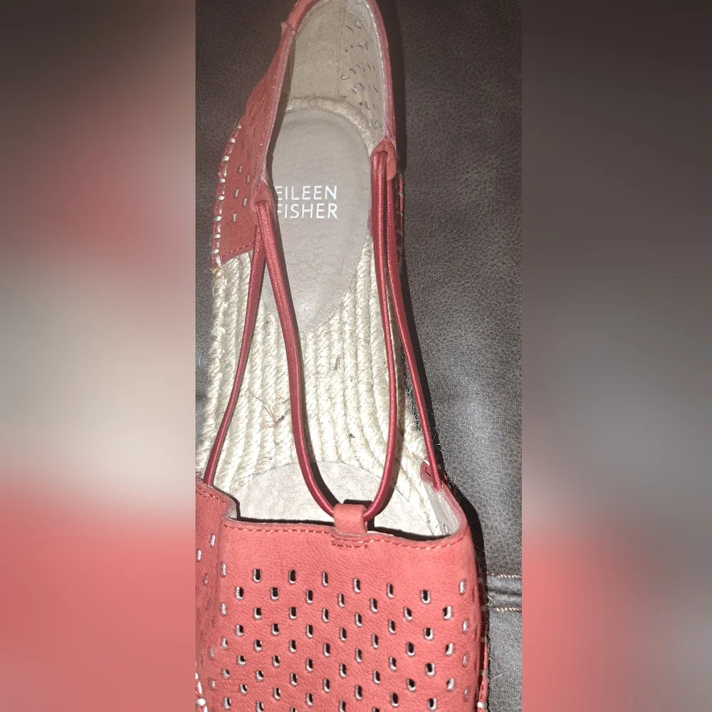 Eileen Fisher Lee 2 Slip On Espadrille  Rusty Red Jute Shoes Summer Fun City 8.5